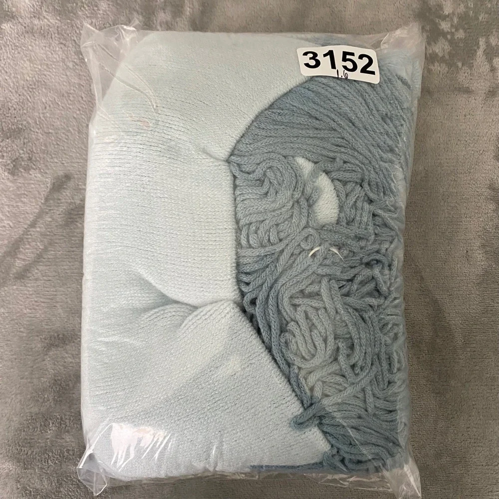 West Elm Throw Blanket Unisex 44x56 Light Blue Fringed Knit Cozy Home Decor